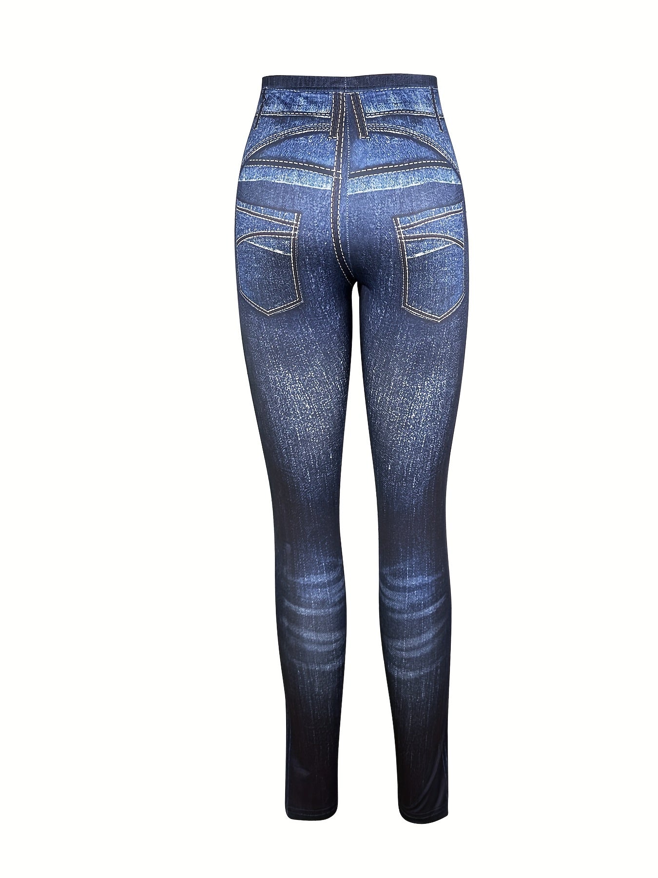Faux Denim Print Sports Leggings Stretchy Fitness Yoga Pants Women's Activewear
