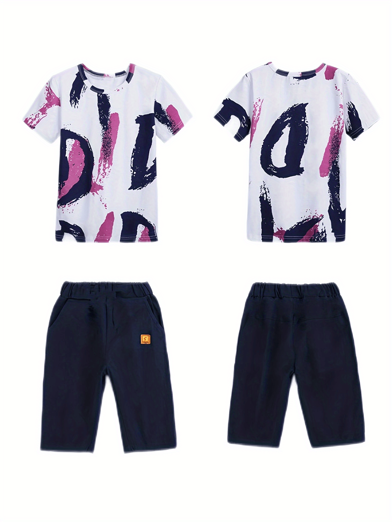 Boys Contrast Cotton Top & Casual Shorts Set Spring Summer Kids Clothes