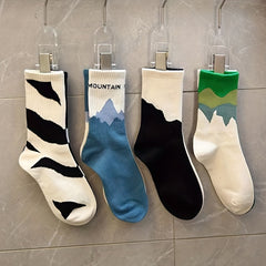 4 Pairs Print Sports Socks Comfy & Breathable Street Mid Tube Socks Women's