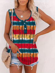 Tie Dye Button Up Tank Top Round Neck Medium Stretch
