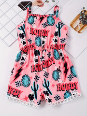 Toddler Girls Graphic Lace Trim Cami Rompers Jumpsuits For Beach