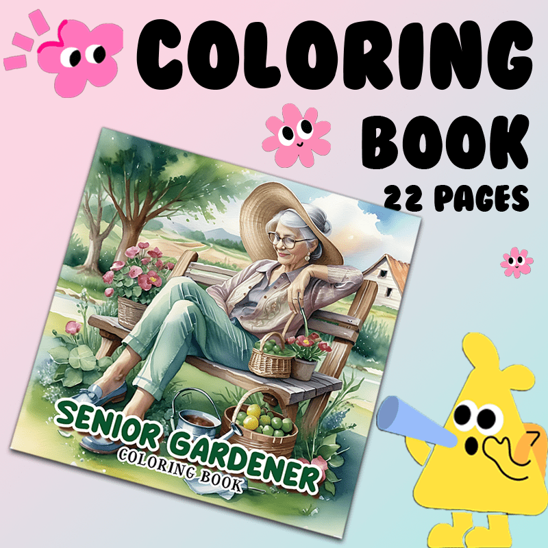 Senior Gardener Coloring Book - Relaxing Scene with Elderly Woman and Flowers