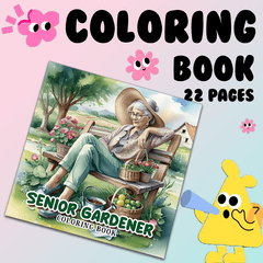 Senior Gardener Coloring Book - Relaxing Scene with Elderly Woman and Flowers