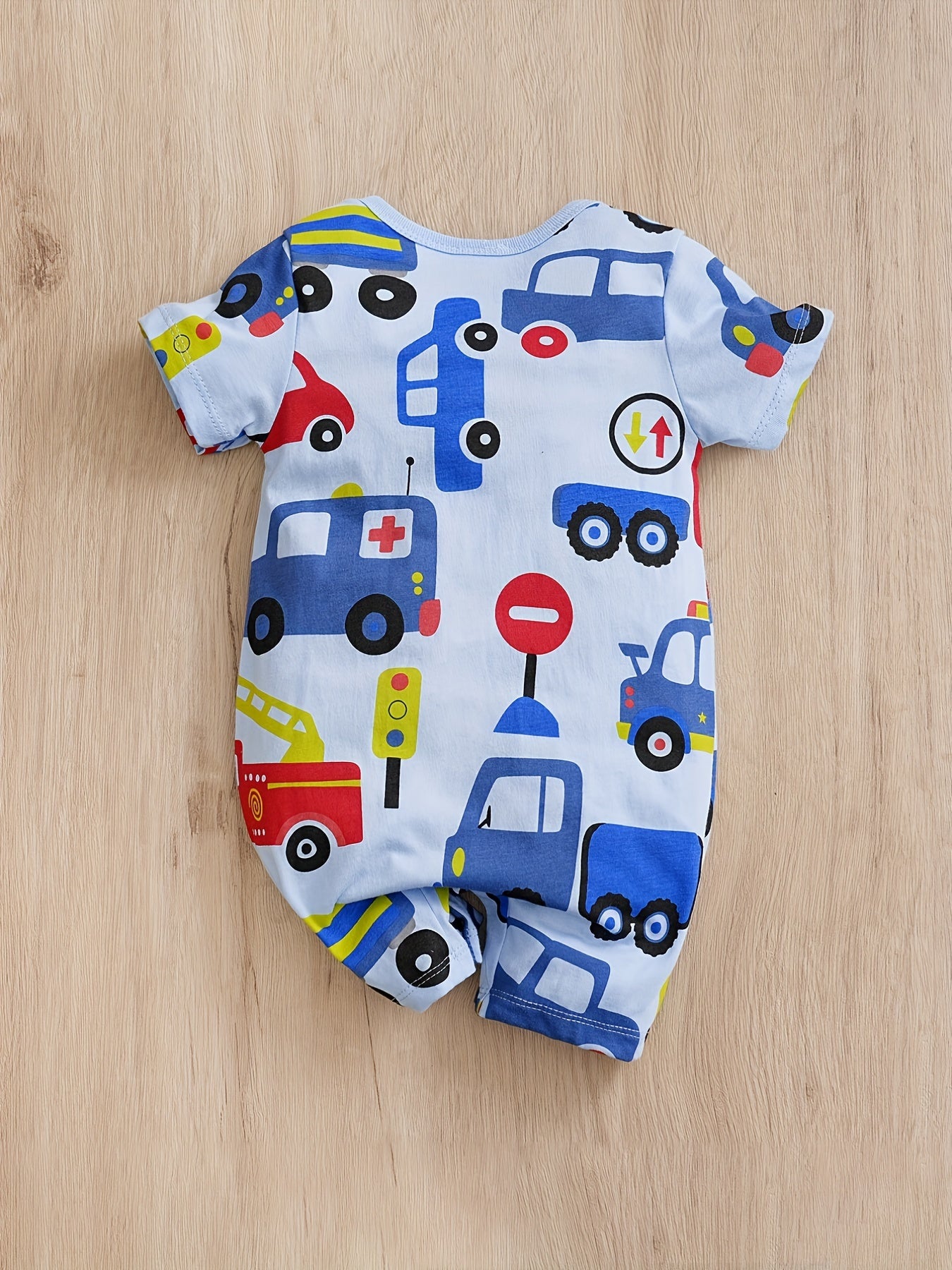 Baby Boys Car Graphic Print Cotton Romper