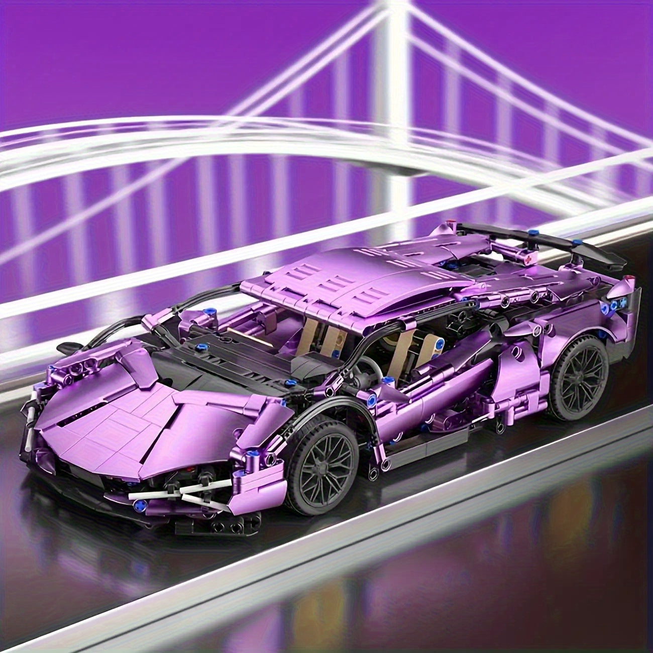 1300 pcs Plated Purple Sports Car Model Kit Building Blocks
