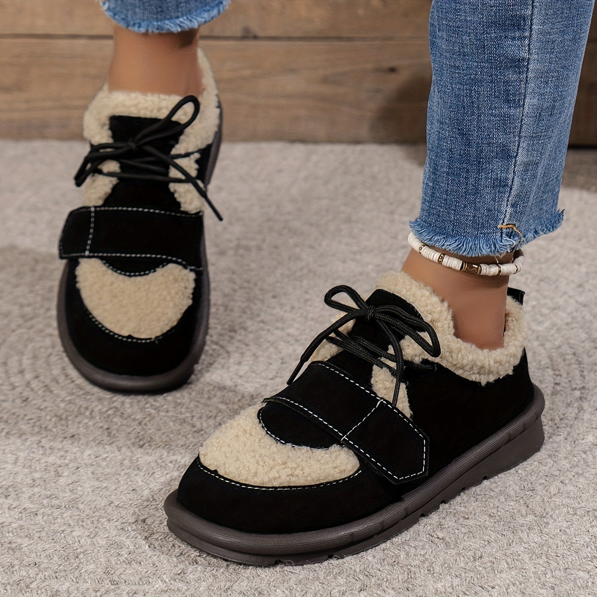 Women's Fuzzy Snow Boots Lightweight Plush Inner Thermal Winter Flats
