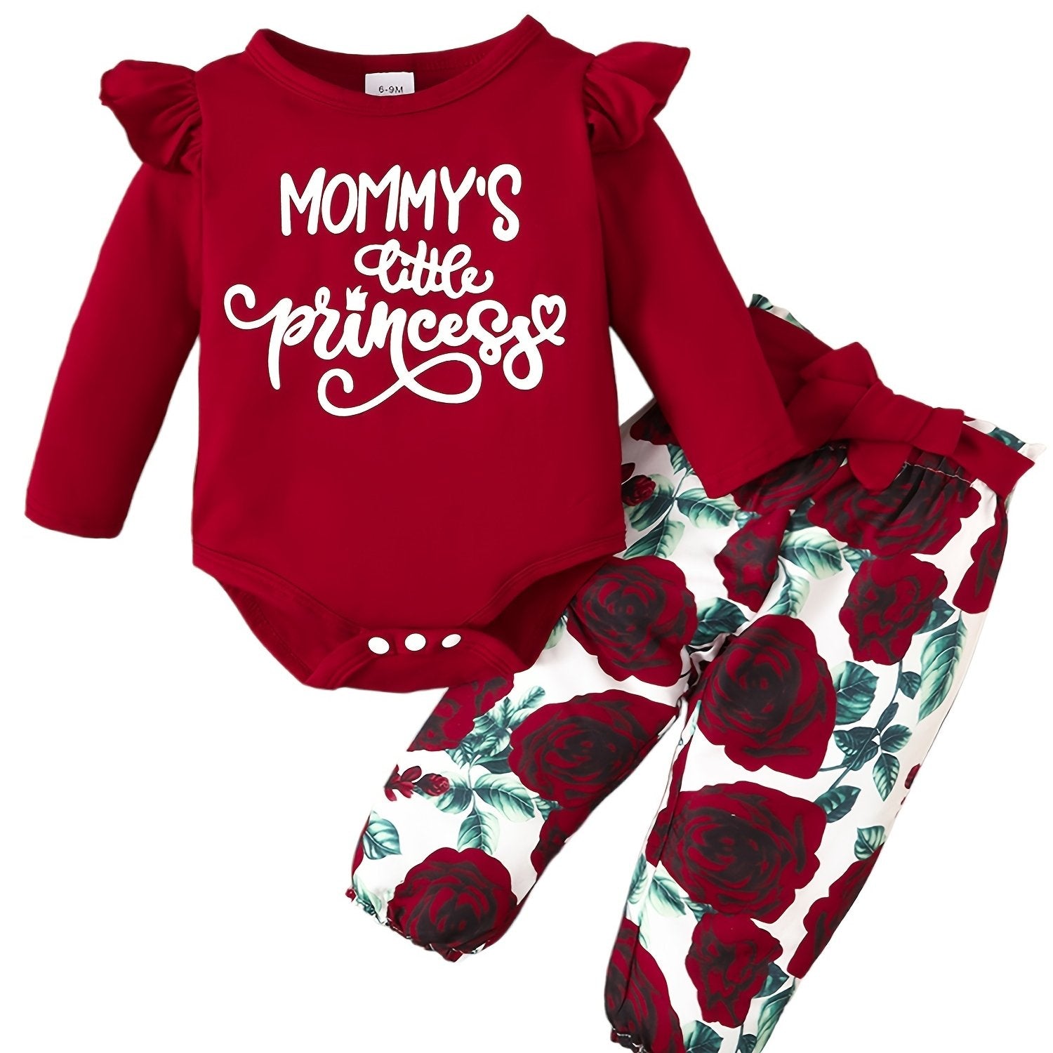 Baby Girls Letter Print Long Sleeve Romper & Floral Pants Set