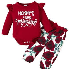 Baby Girls Letter Print Long Sleeve Romper & Floral Pants Set