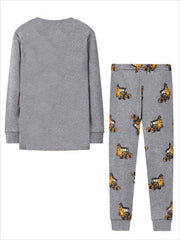 Kid's Excavator Pattern Pajama Set Long Sleeve Top & Pants