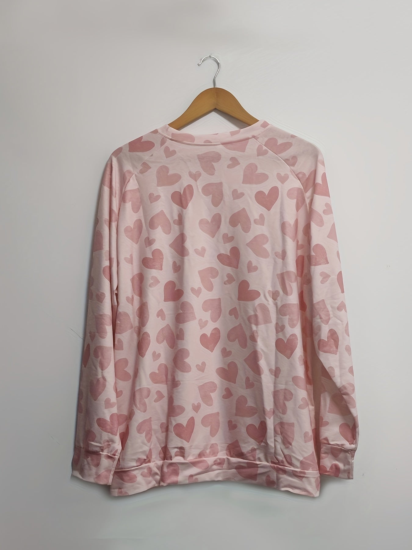 Heart Print Raglan Sleeve Sweatshirt for Fall & Winter
