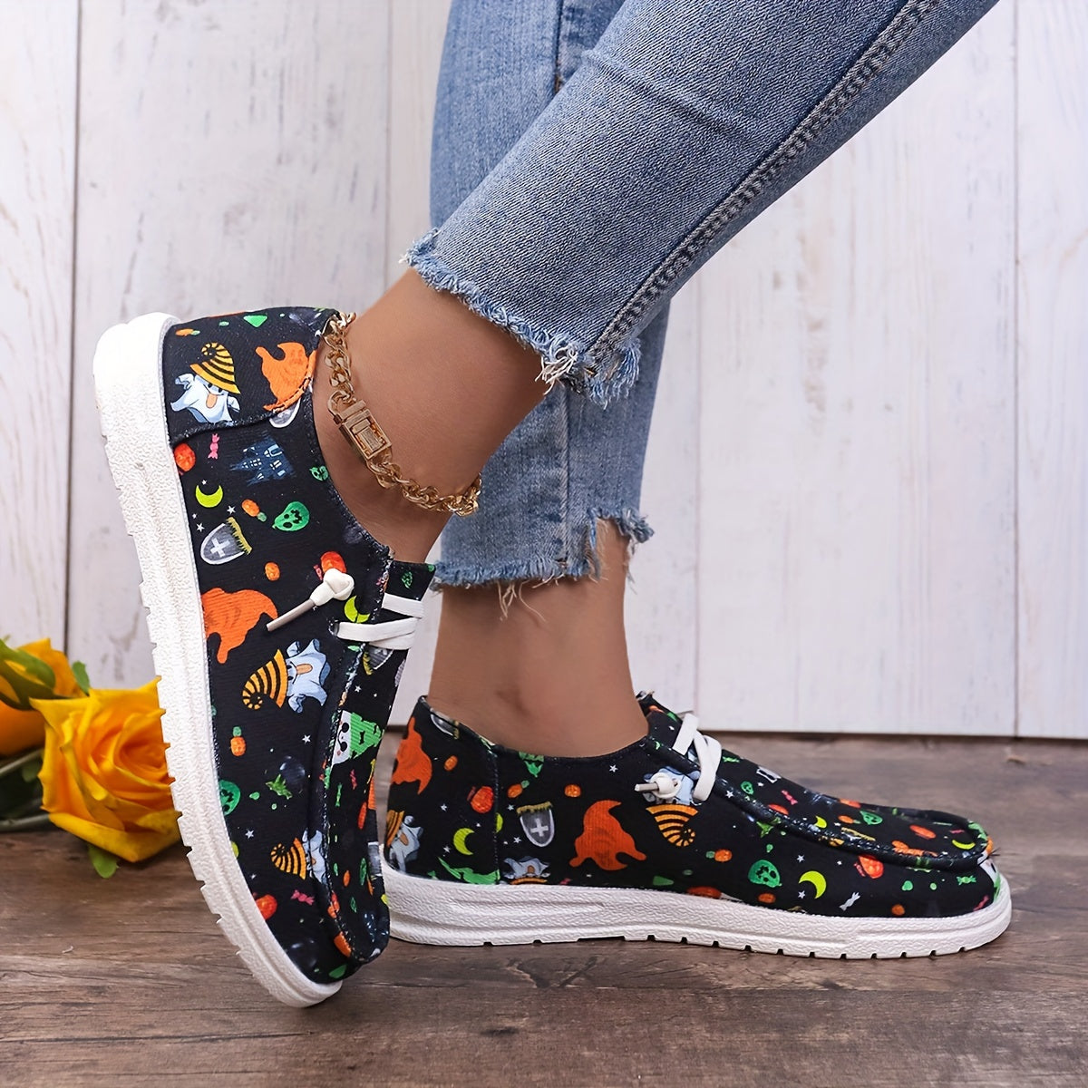 Women's Halloween Boat Shoes Non slip Lace Up Sneakers
