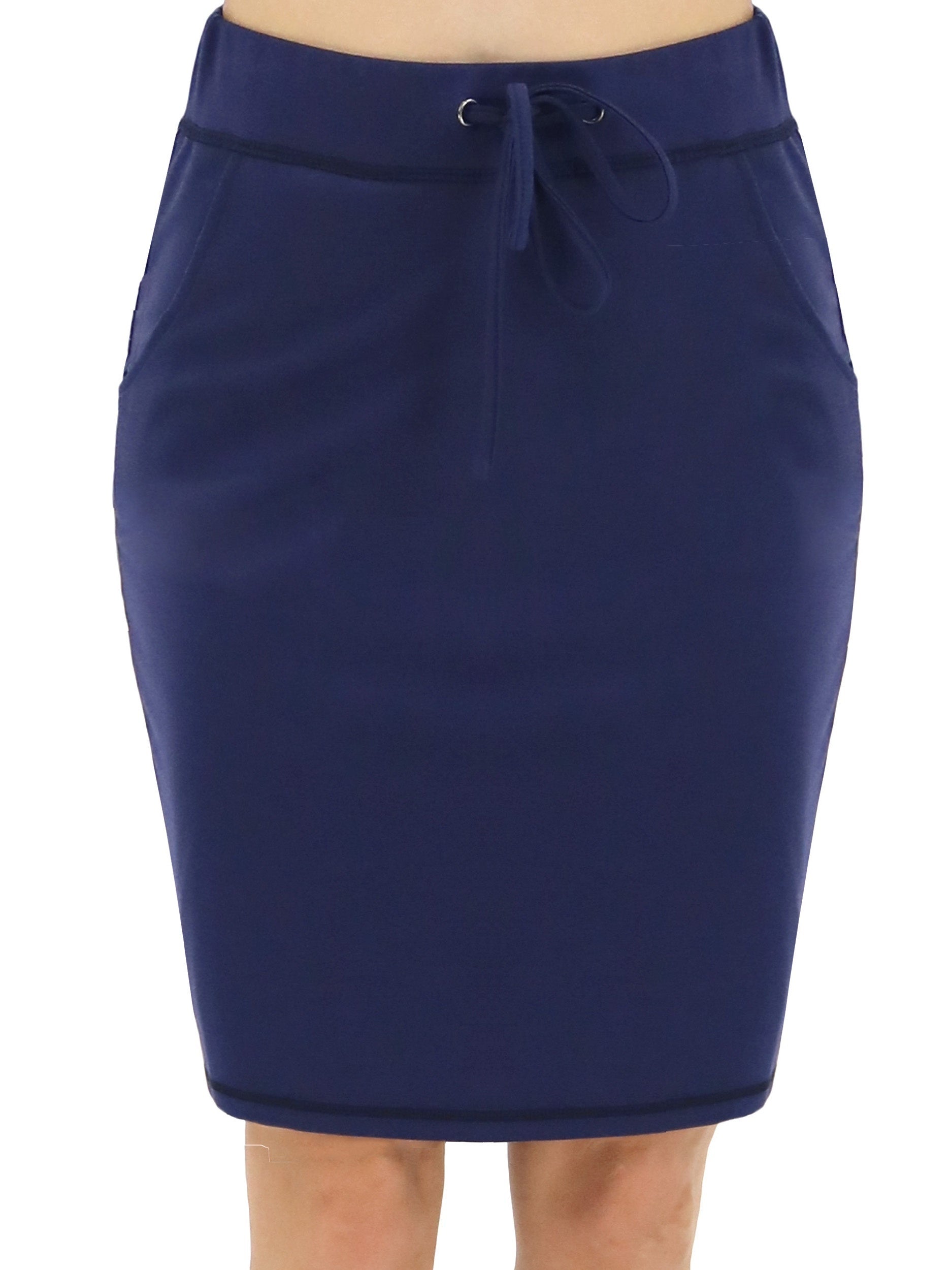 Stretchy Drawstring Pencil Skirt with Pockets - High Waist