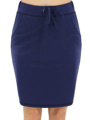 Stretchy Drawstring Pencil Skirt with Pockets - High Waist
