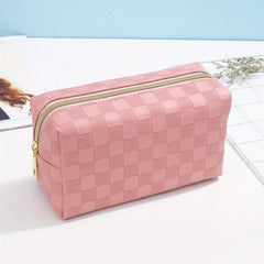 Checkered Pattern Cosmetic Bag For Women Zipper Makeup Bag Travel Toiletry Bag