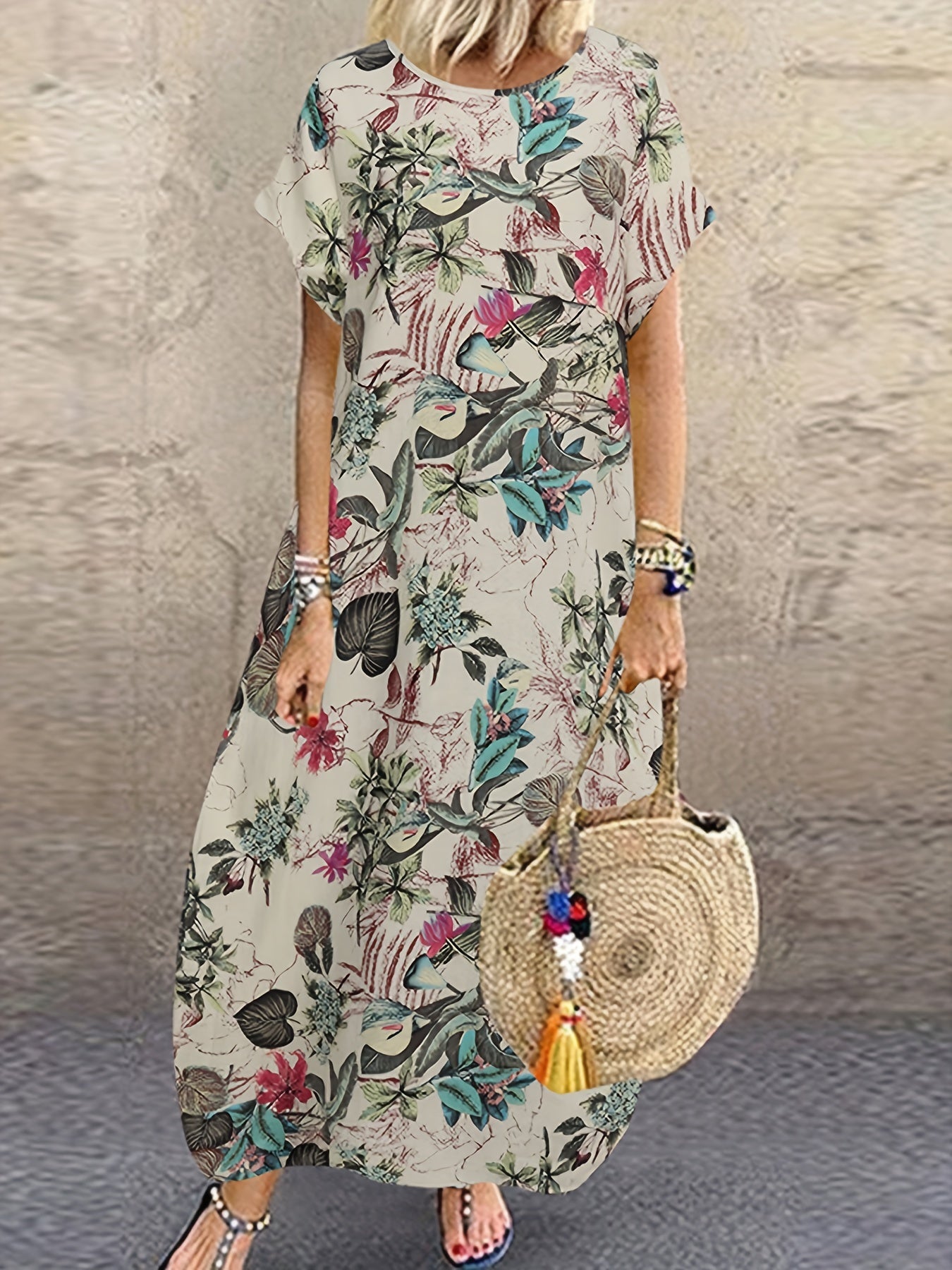 Women's Boho Floral Print Tee Dress