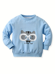 Funny Cat Print Boys Casual Pullover Sweatshirt Long Sleeve