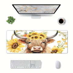 Sunflower & Beef Desk Mat Gaming Mouse Pad Non-Slip Base 29.97x80.01