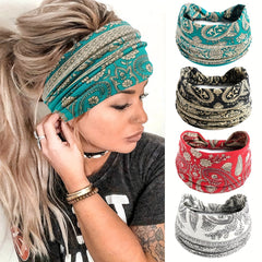 Vintage Paisley Pattern Headband Wide Knotted Hair Band Stretch Yoga Sweatband