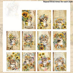 30pcs Cat Collage Paper Pack Garden Cat Series Floral Decoration