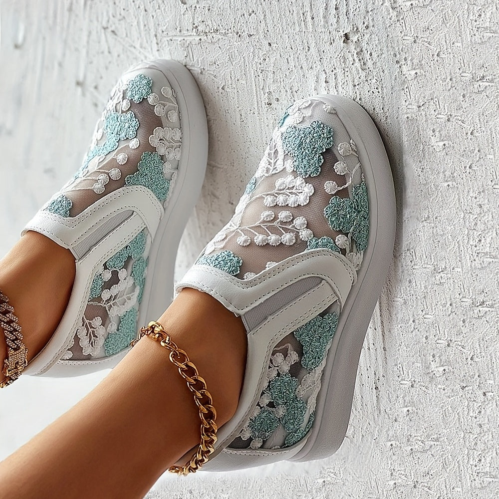Women's Wedge Heeled Sneakers Slip On Embroidery Shoes Outdoor Shoes