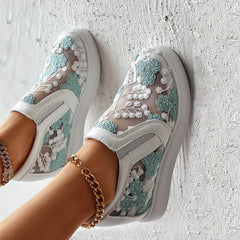Women's Wedge Heeled Sneakers Slip On Embroidery Shoes Outdoor Shoes
