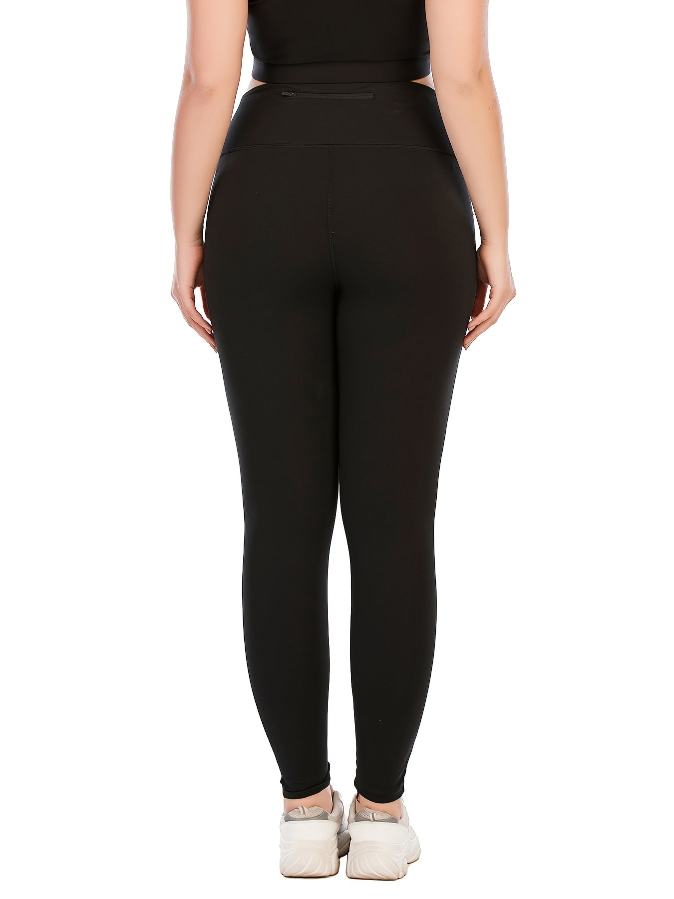 Contrast Mesh Yoga Sports Leggings With Pocket Women's Plus Size