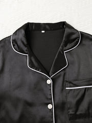 Satin Pajama Set Short Sleeve Top & Elastic Waist Pants Women's Sleepwear