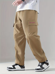 Print Drawstring Cargo Pants Loose Casual Outdoor Straight Leg