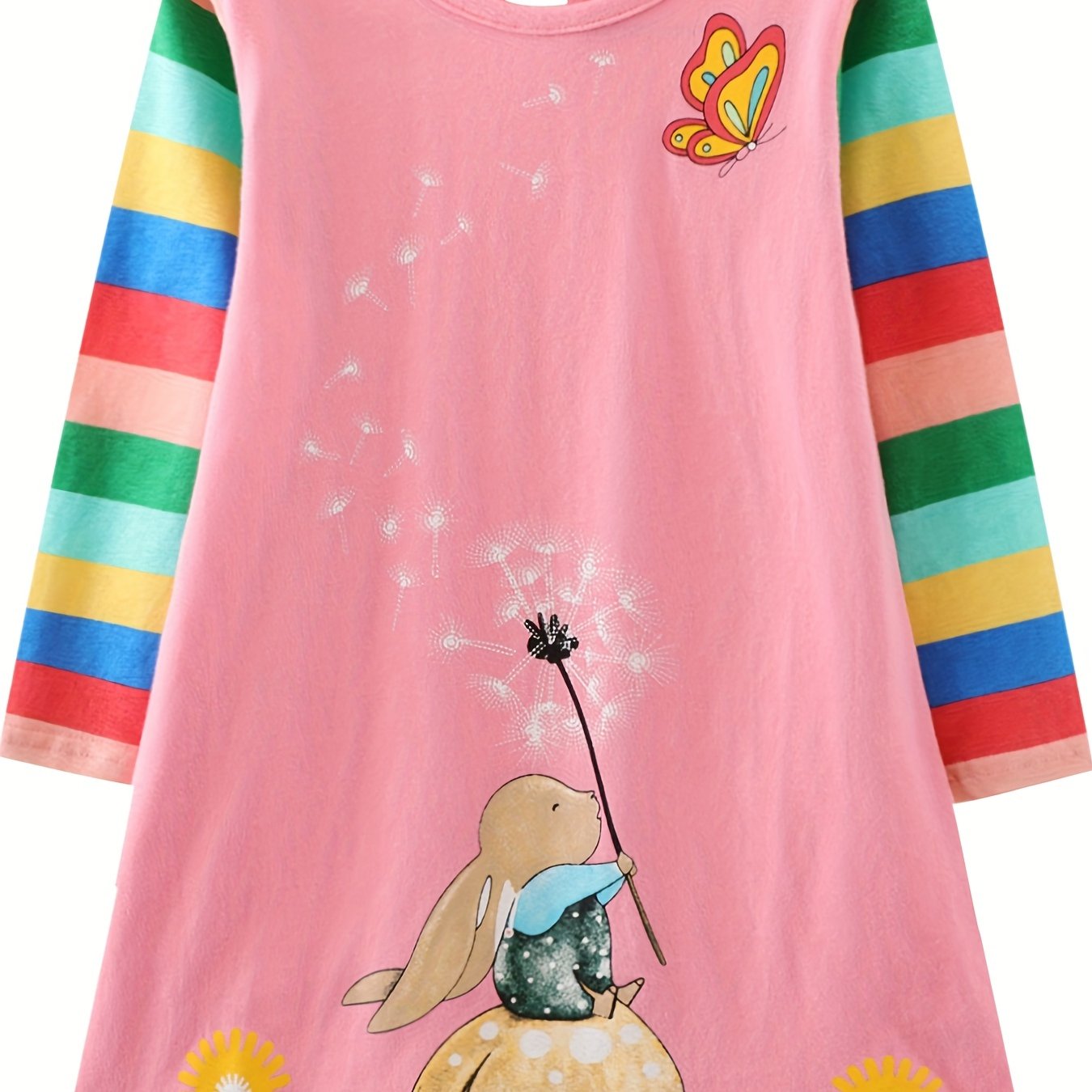 Girls' Rabbit Colorblock Rainbow Long Sleeve Dress