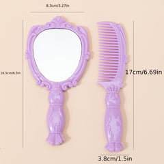 Vintage Purple Handheld Makeup Mirror Compact Purse Set