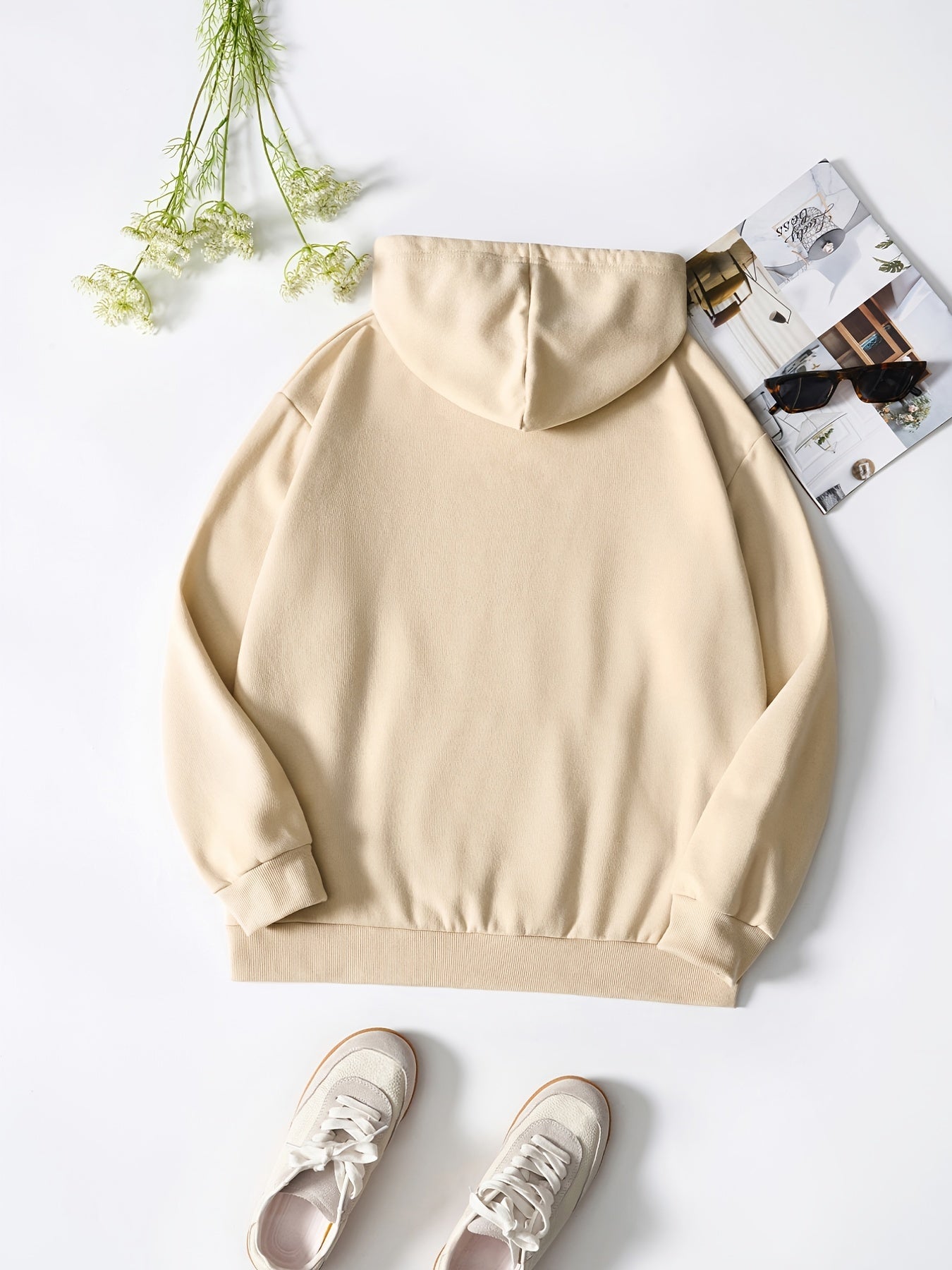 Butterfly & Letter Print Drawstring Sweatshirt Top Long Sleeve Pullover Hoodie