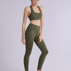 2pcs Solid Yoga Sports Bra & Leggings Set Women's Activewear