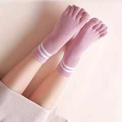 2 Pairs Striped Toe Socks Comfy & Warm Five Finger Women's Stockings
