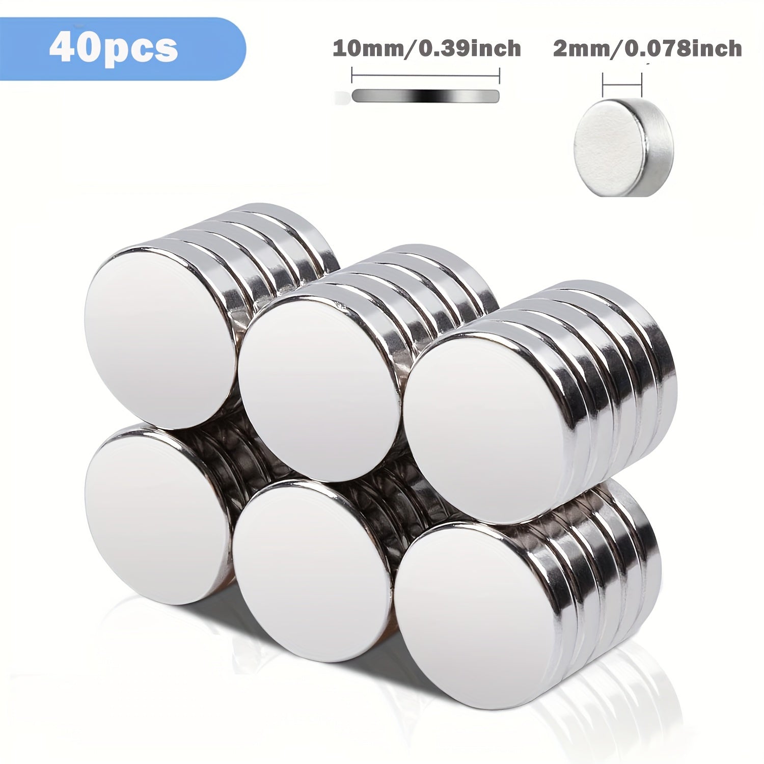 40-Piece Round Magnet Sheet Set 10mm x 2mm