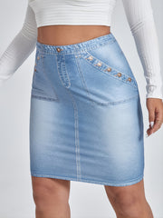 Denim Bodycon Skirt - Women's High Stretch Solid