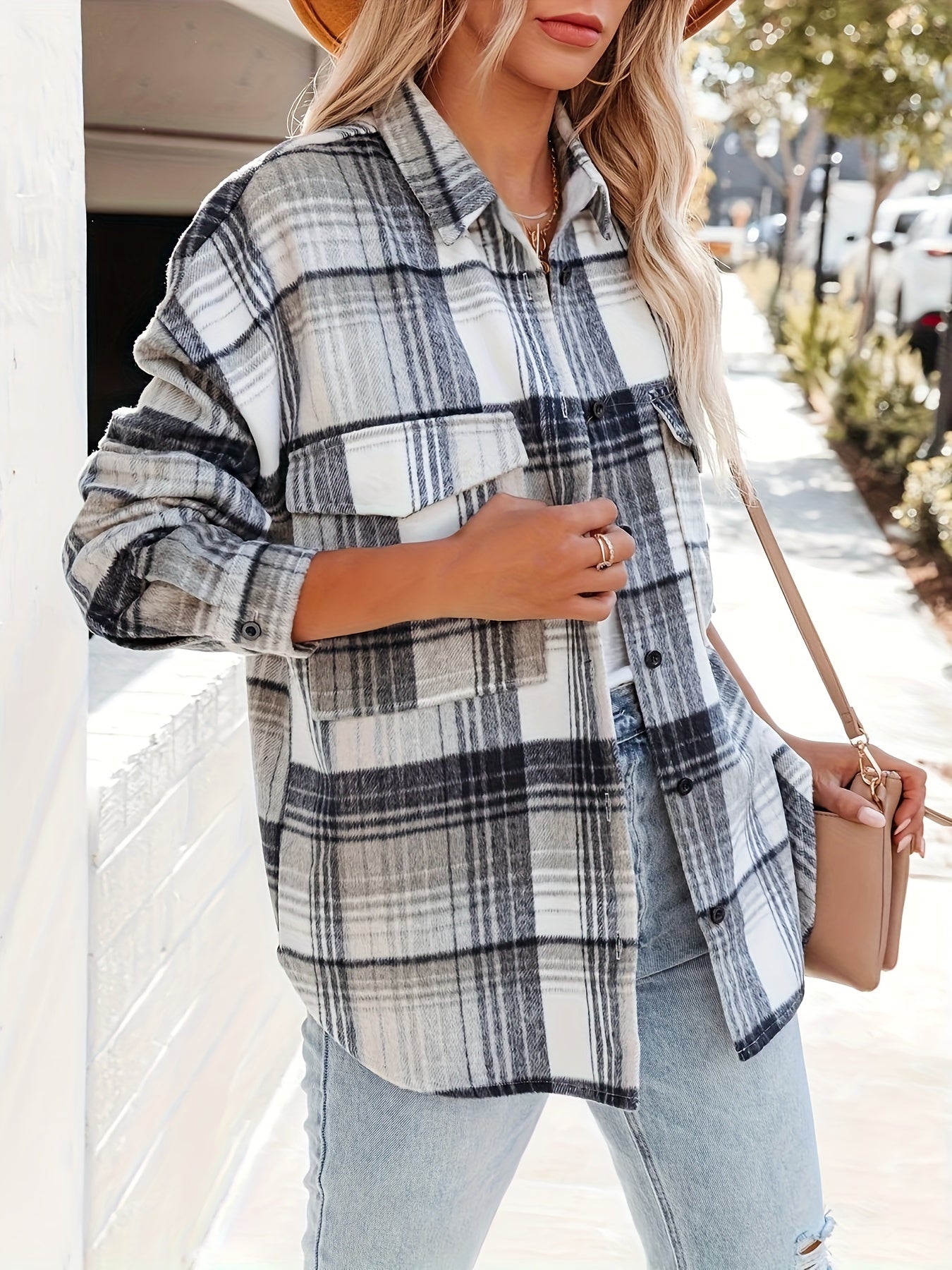 Plaid Print Classic Jacket Button Front Outerwear