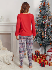 Christmas Snowflake Print Pajama Set Long Sleeve Top & Lounge Pants