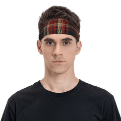Vintage Plaid Headband Red Beige Polyester Blend Sport Casual Adjustable Men