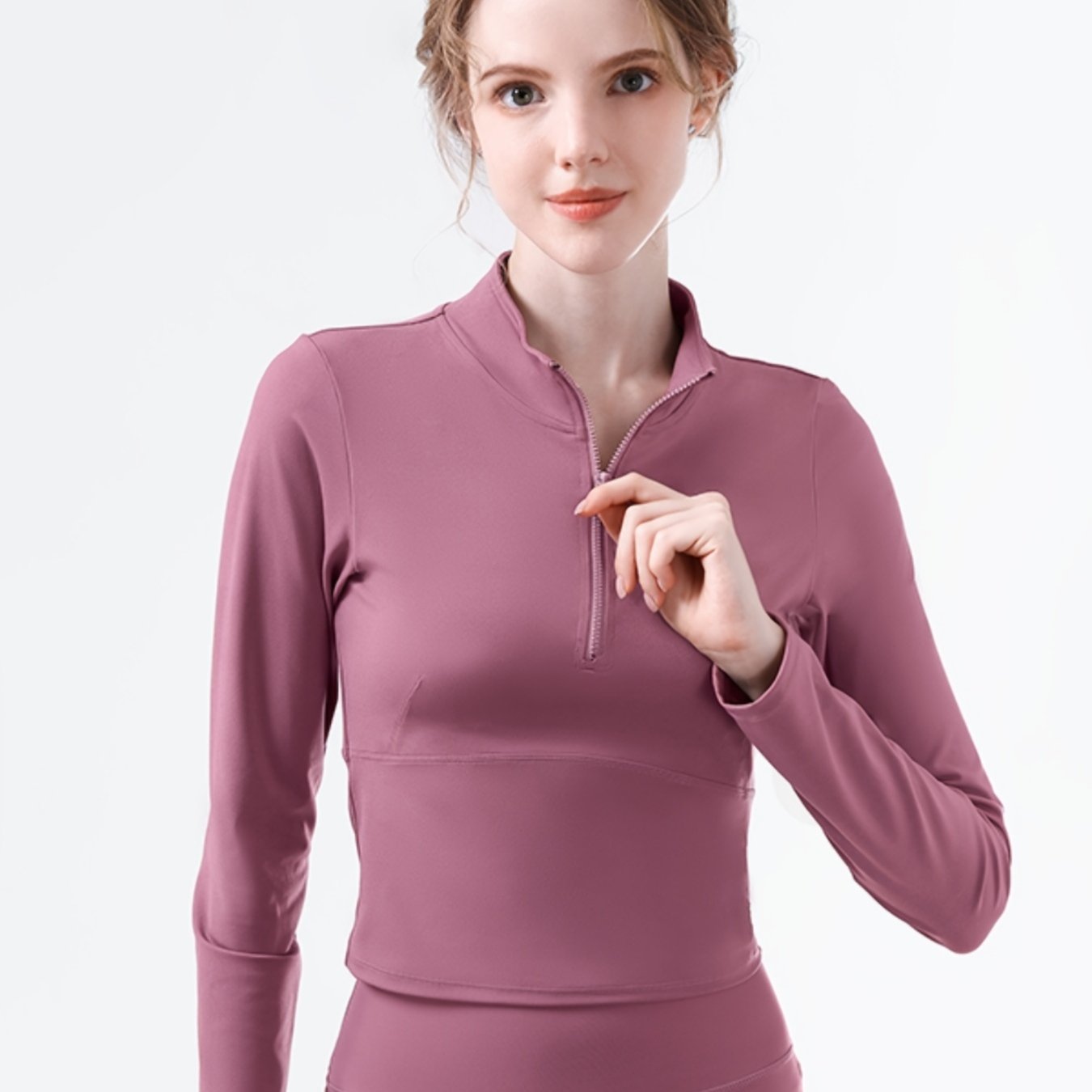 Turtle Collar Long Sleeve Zip-Up Yoga Top