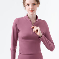 Turtle Collar Long Sleeve Zip-Up Yoga Top