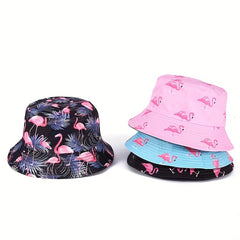 Foldable Flamingo Print Bucket Hat Lightweight Fisherman Cap for Women