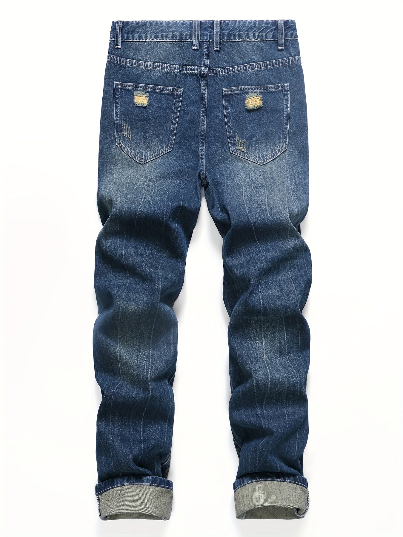 Ripped Straight Leg Jeans Mens Casual Denim Pants
