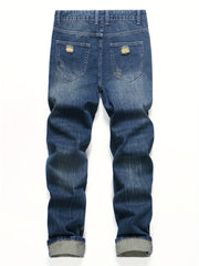 Ripped Straight Leg Jeans Mens Casual Denim Pants