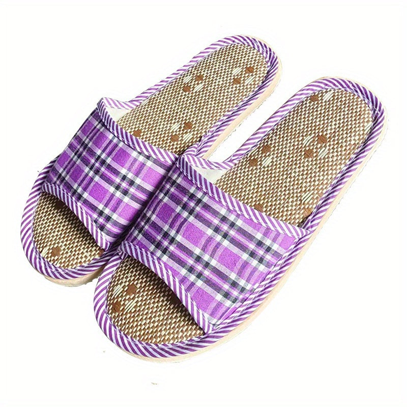 Women's Linen Slippers Comfy Open Toe Non Slip Shoes Indoor Mute Slippers