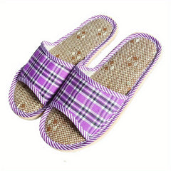 Women's Linen Slippers Comfy Open Toe Non Slip Shoes Indoor Mute Slippers