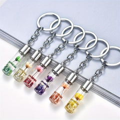 Plant Dried Flower Keychain Glass Bottle Backpack Car Pendant