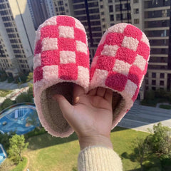 Women's Plaid House Slippers Warm Plus Lined Closed Toe Slip on Home Slides