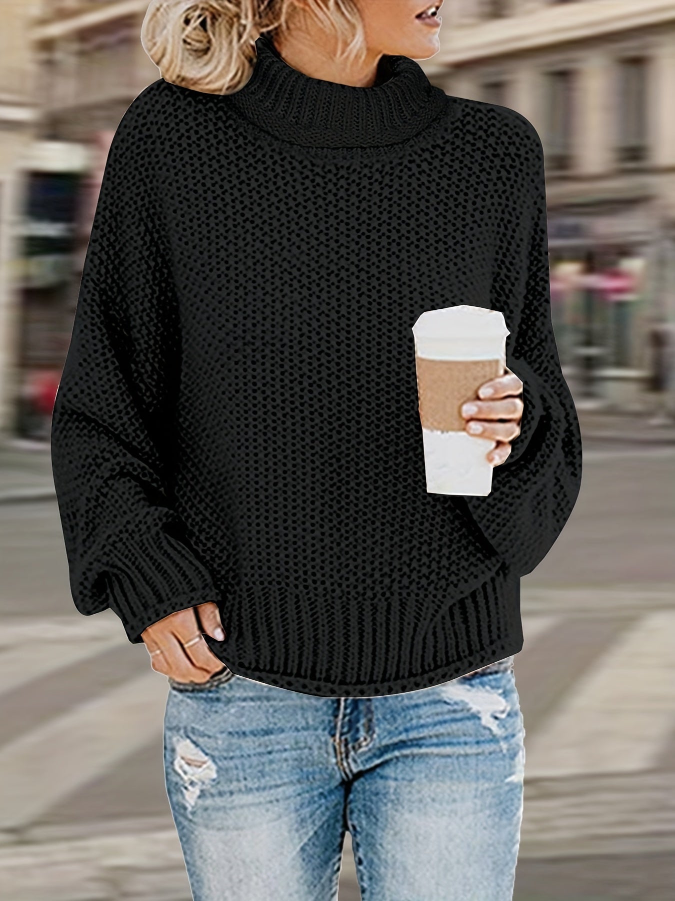 Solid Long Sleeve Turtle Neck Sweater