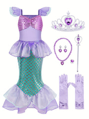Mermaid Princess Dress With Accessories Set - Fairy Tale Cosplay Costume