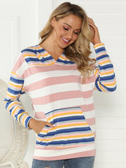 Women's Striped Hoodie Block Hooded Sweatshirt